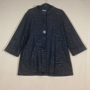 JM Collection‎ Women's Jacket XL Black Monochrome Animal Print Career Minimalist